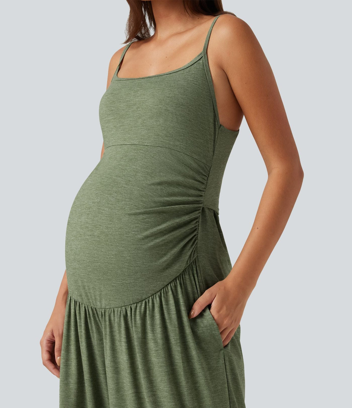 Built-In-Bra Wide Leg Maternity Slip Jumpsuit with Pockets