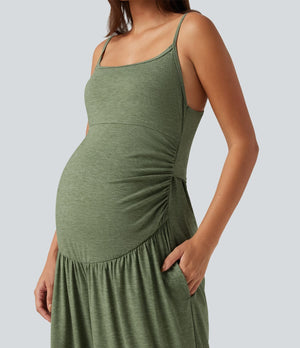 Built-In-Bra Wide Leg Maternity Slip Jumpsuit with Pockets