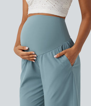 Super High Waisted Curved Hem Quick Dry Capri Maternity