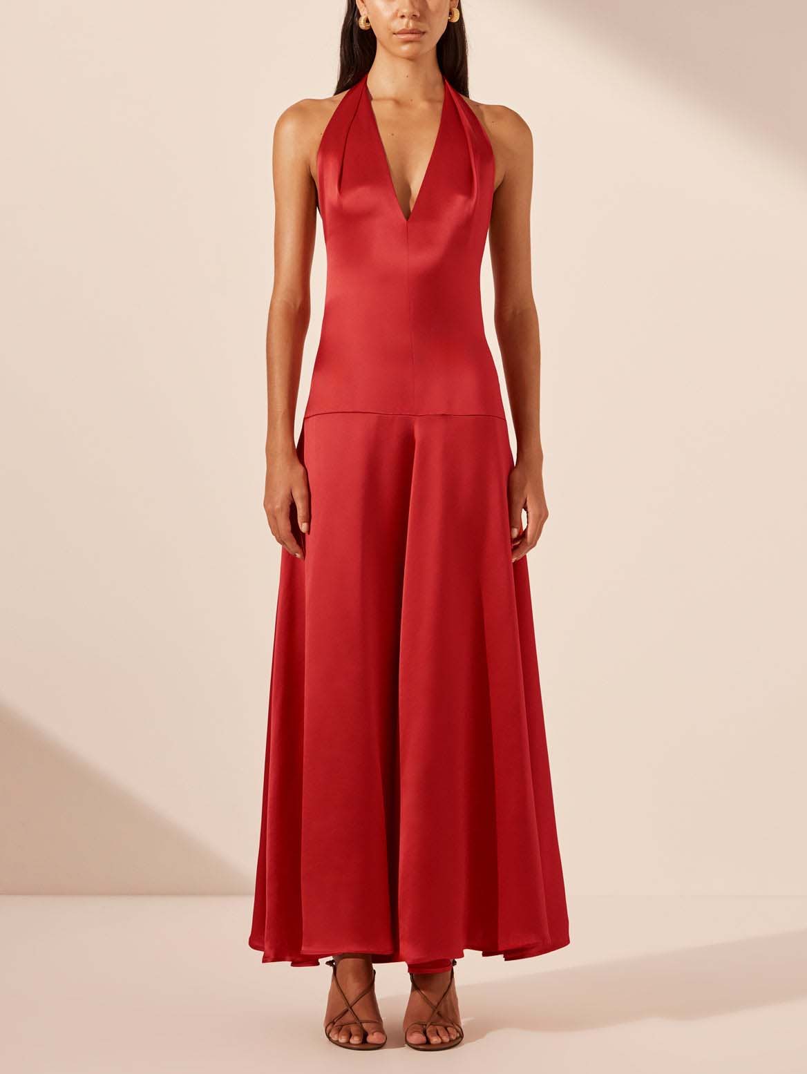 Deep V-Neck Halter Maxi Dress