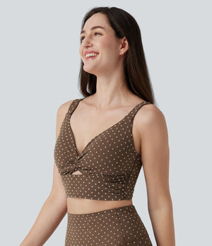 Light Support V-Neck Polka Dot Yoga Sports Bra