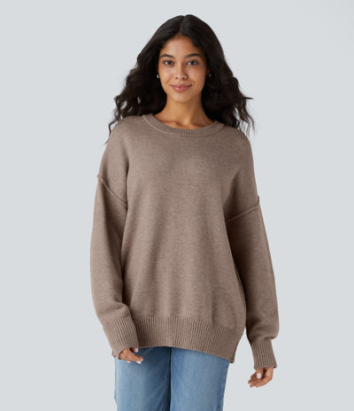 Round Neck Dropped Shoulder Long Sleeve Casual Sweater