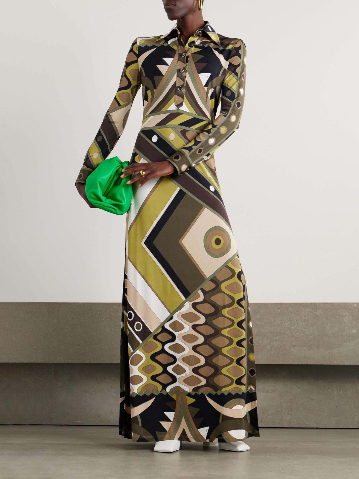 Abstract Long-Sleeve Maxi Dress
