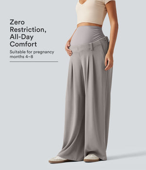 Super High Waisted Wide Leg Waffle Maternity Work Pants