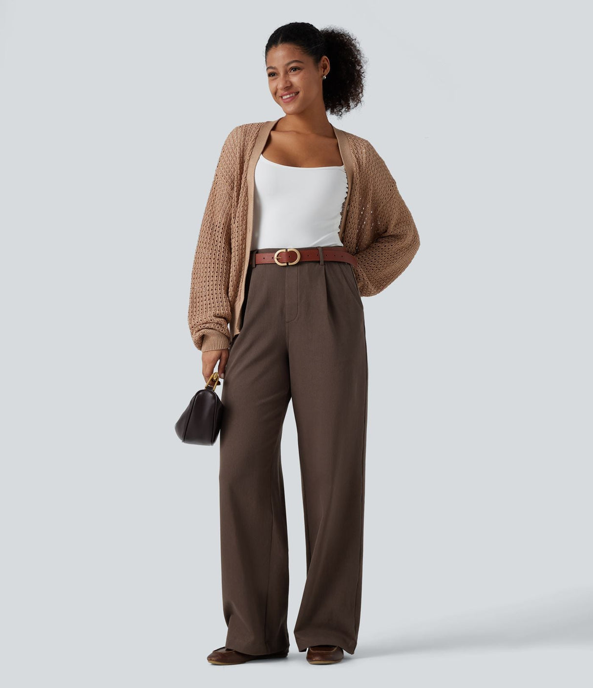 High Waisted Wide Leg Work Pants with Pockets
