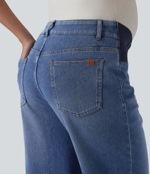 Mid Rise Straight Leg Maternity Casual Jeans with Pockets