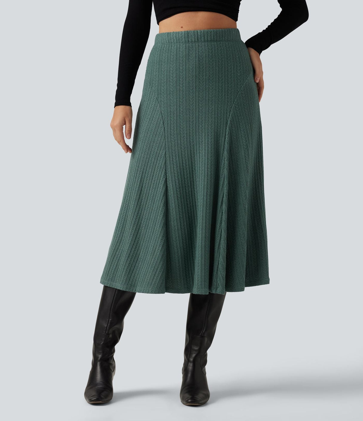Cable Knit High Waisted A Line Party Midi Skirt
