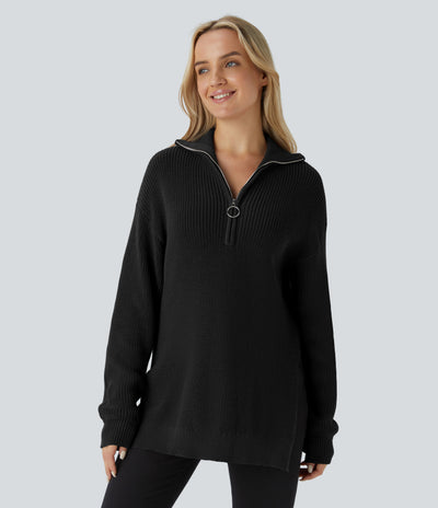 Funnel Neck Half Zip Sweater