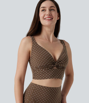 Light Support V-Neck Polka Dot Yoga Sports Bra