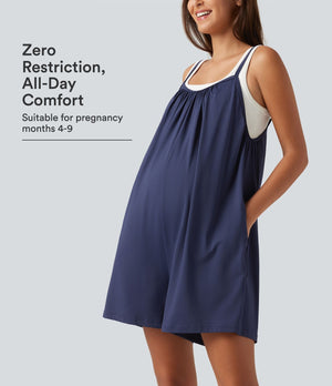 Wide Leg Casual Maternity Romper with Pockets