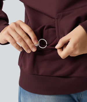 Hooded Dropped Long Sleeve Fleece Sweatshirt with Pocket