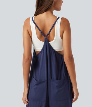 Square Neck Tapered Casual Maternity Jumpsuit with Pockets