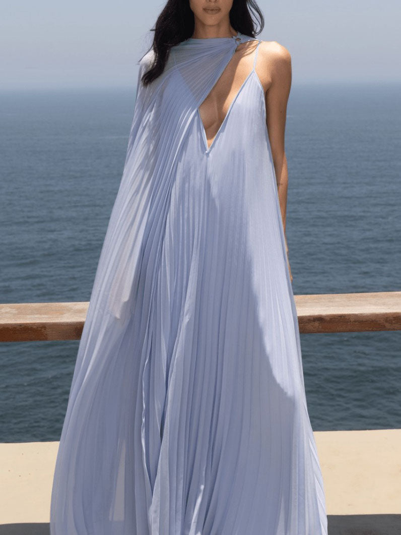 Pleated V-Neck Maxi Dress