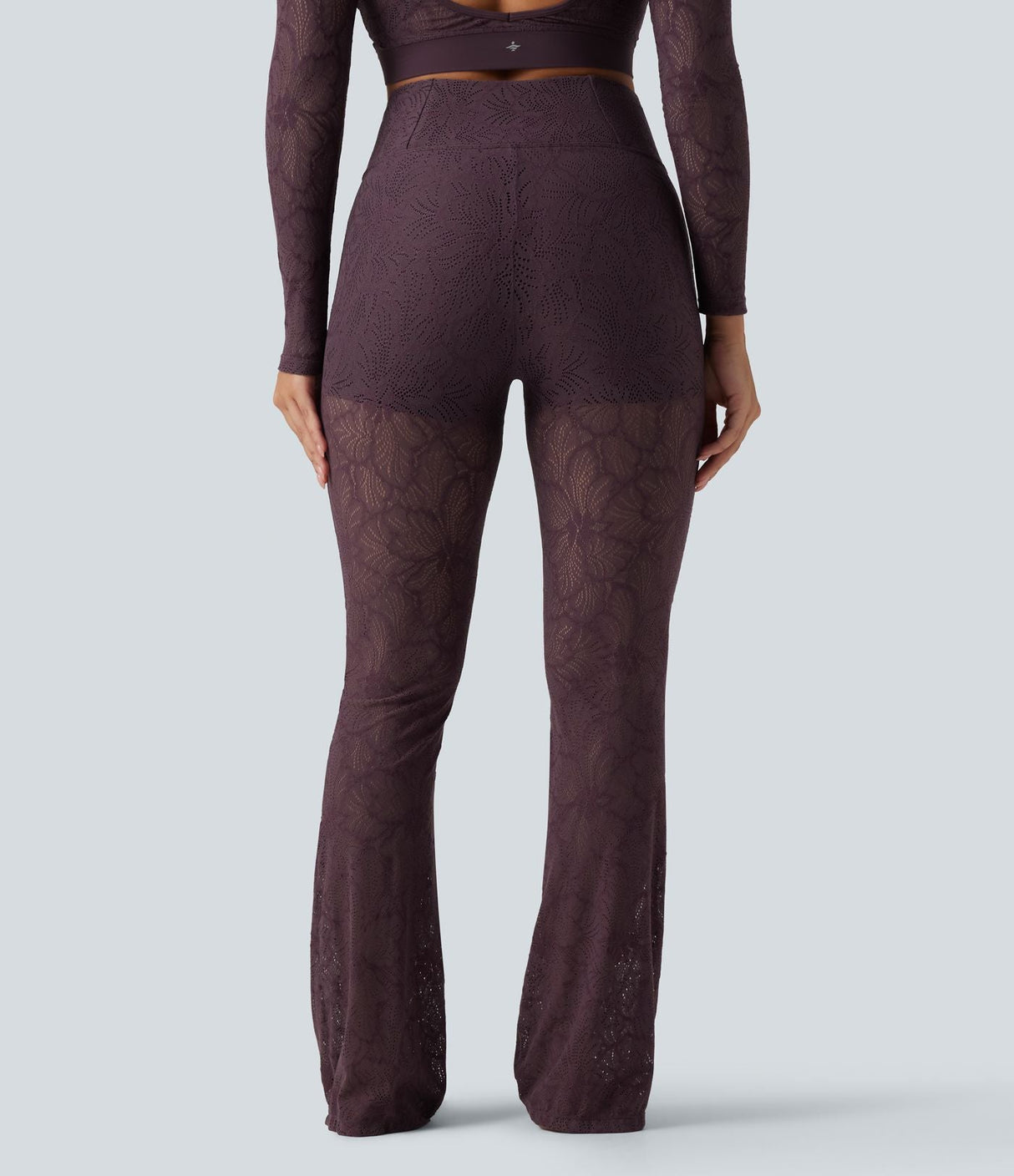 High Waisted Tummy Control Lace Yoga Flare Leggings