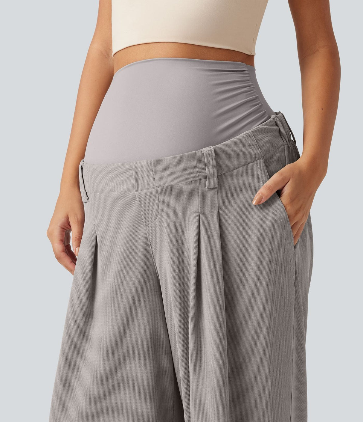 Super High Waisted Wide Leg Waffle Maternity Work Pants