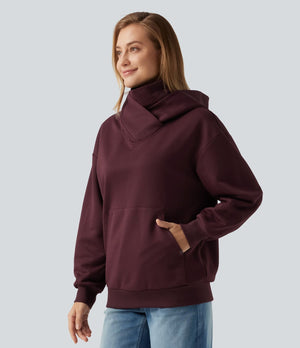 Hooded Dropped Long Sleeve Fleece Sweatshirt with Pocket