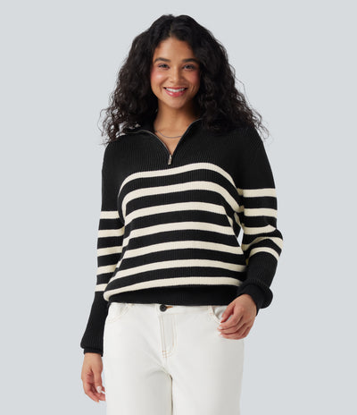 Lapel Striped Sweater