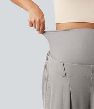 Super High Waisted Wide Leg Waffle Maternity Work Pants