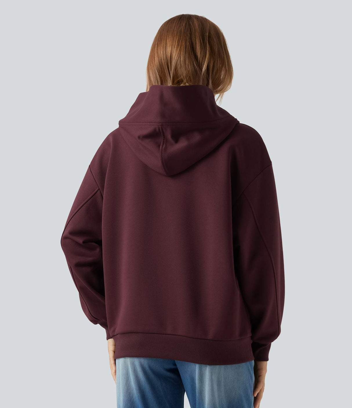 Hooded Dropped Long Sleeve Fleece Sweatshirt with Pocket