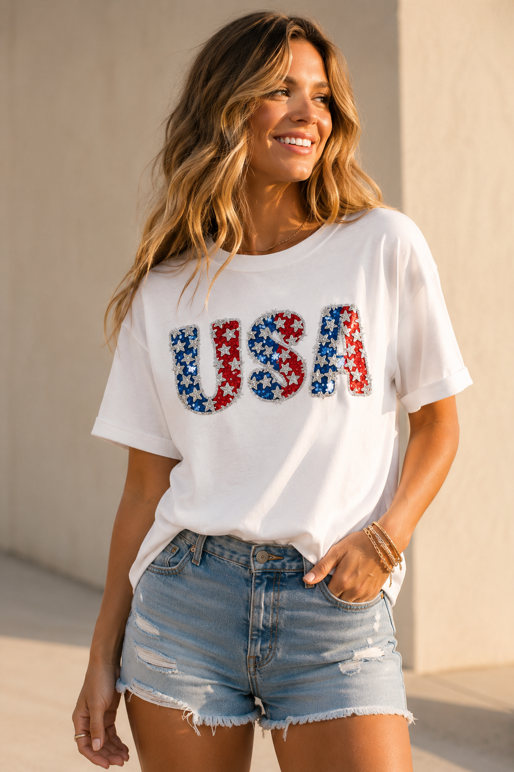 NuriBloom Harper – American Flag Graphic Mom Tee