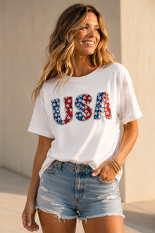 NuriBloom Harper – American Flag Graphic Mom Tee