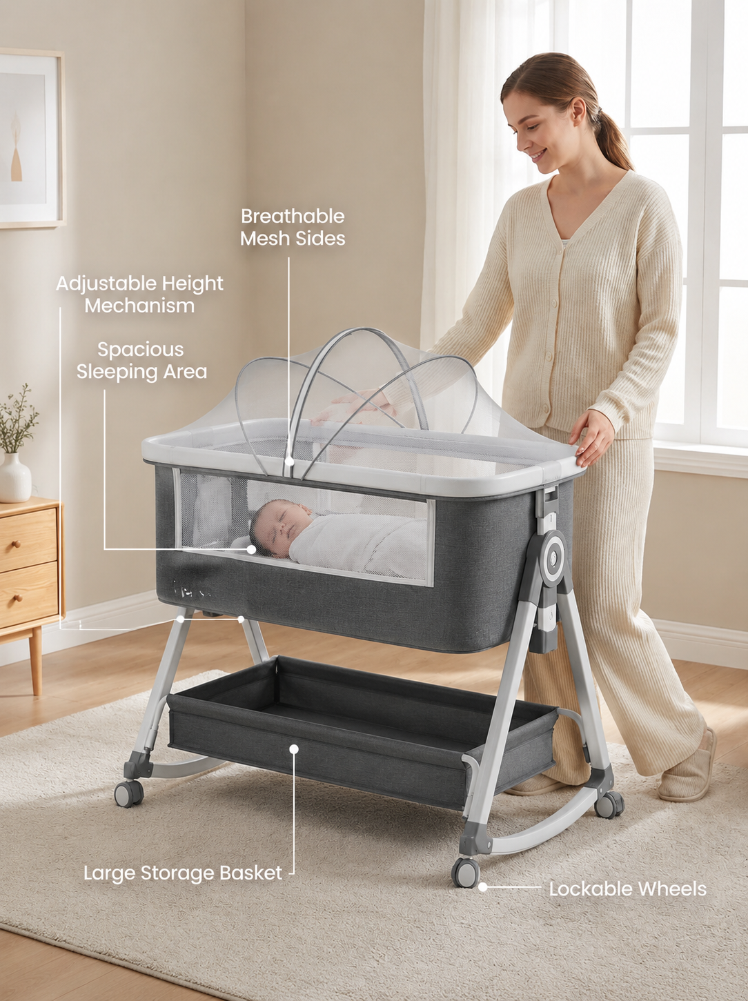 Krona Portable Bedside Baby Bassinet
