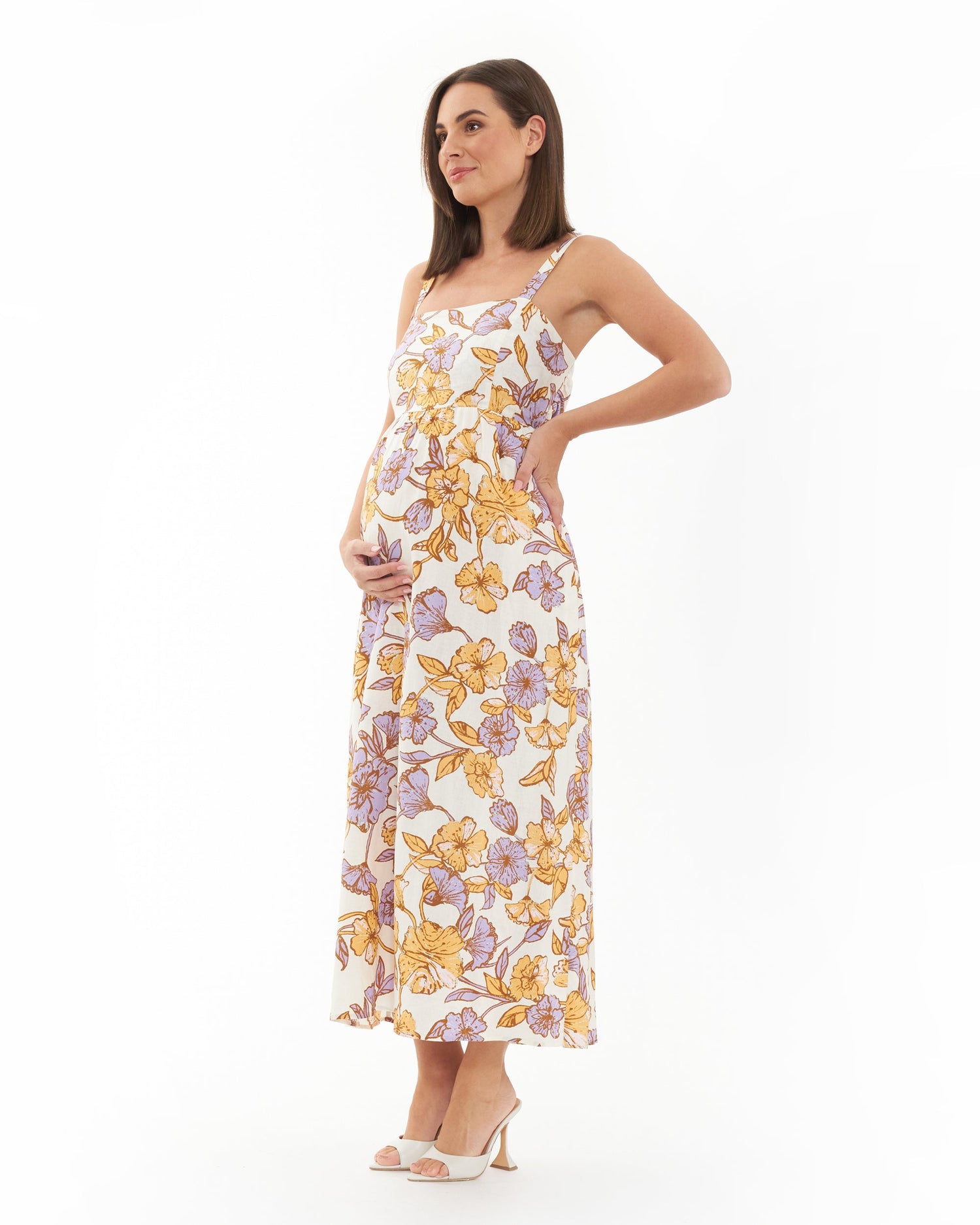 Olivia Tie-Back Linen Maternity Dress