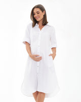 Amelia Maternity Linen Shirt Dress