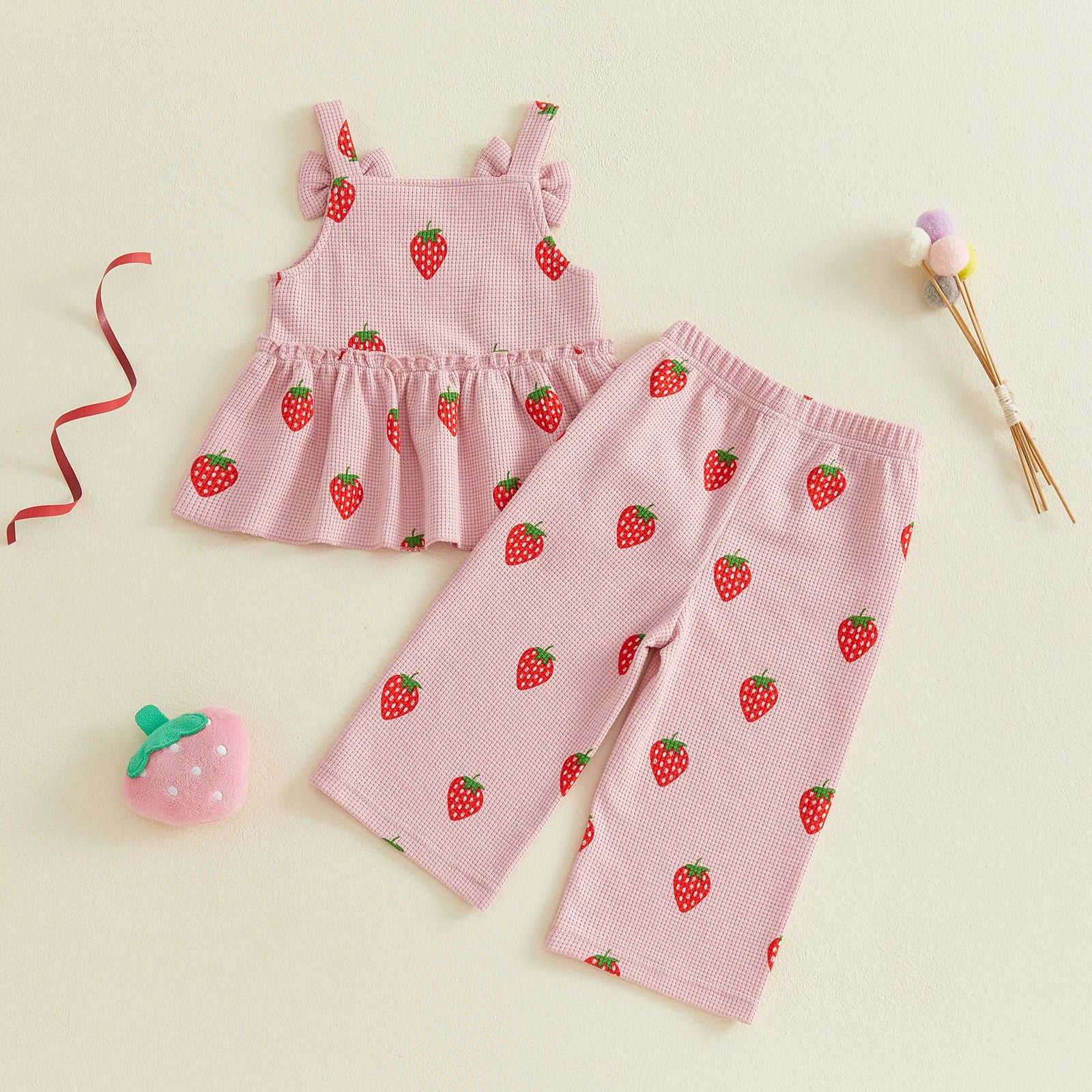 Lily – Baby Girl Strawberry Peplum Top & Pants Set