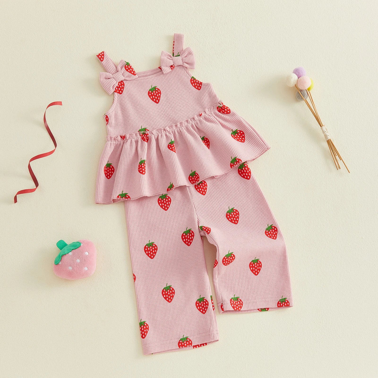 Lily – Baby Girl Strawberry Peplum Top & Pants Set