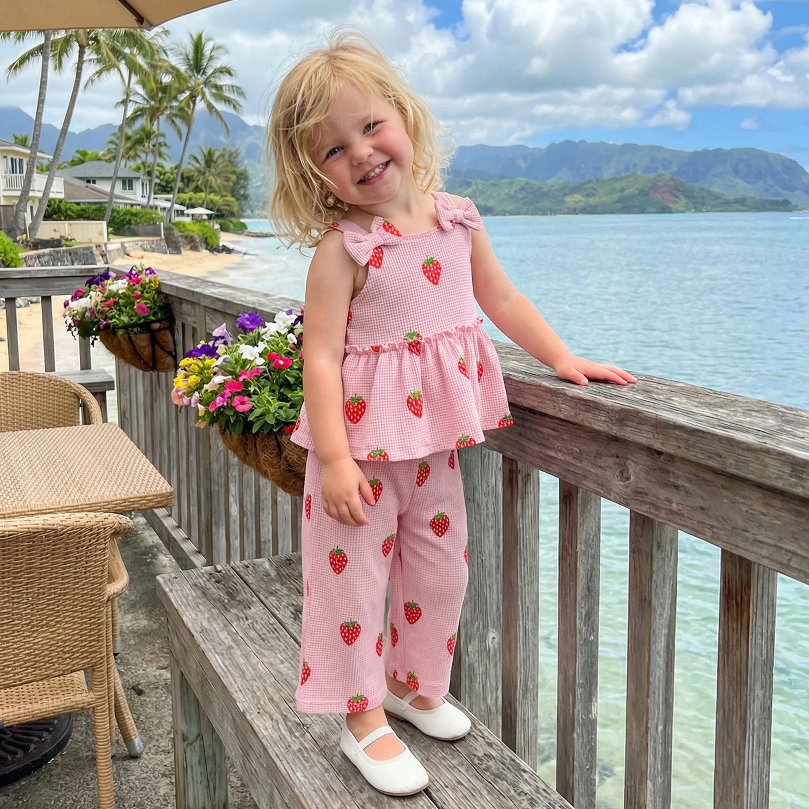 Lily – Baby Girl Strawberry Peplum Top & Pants Set