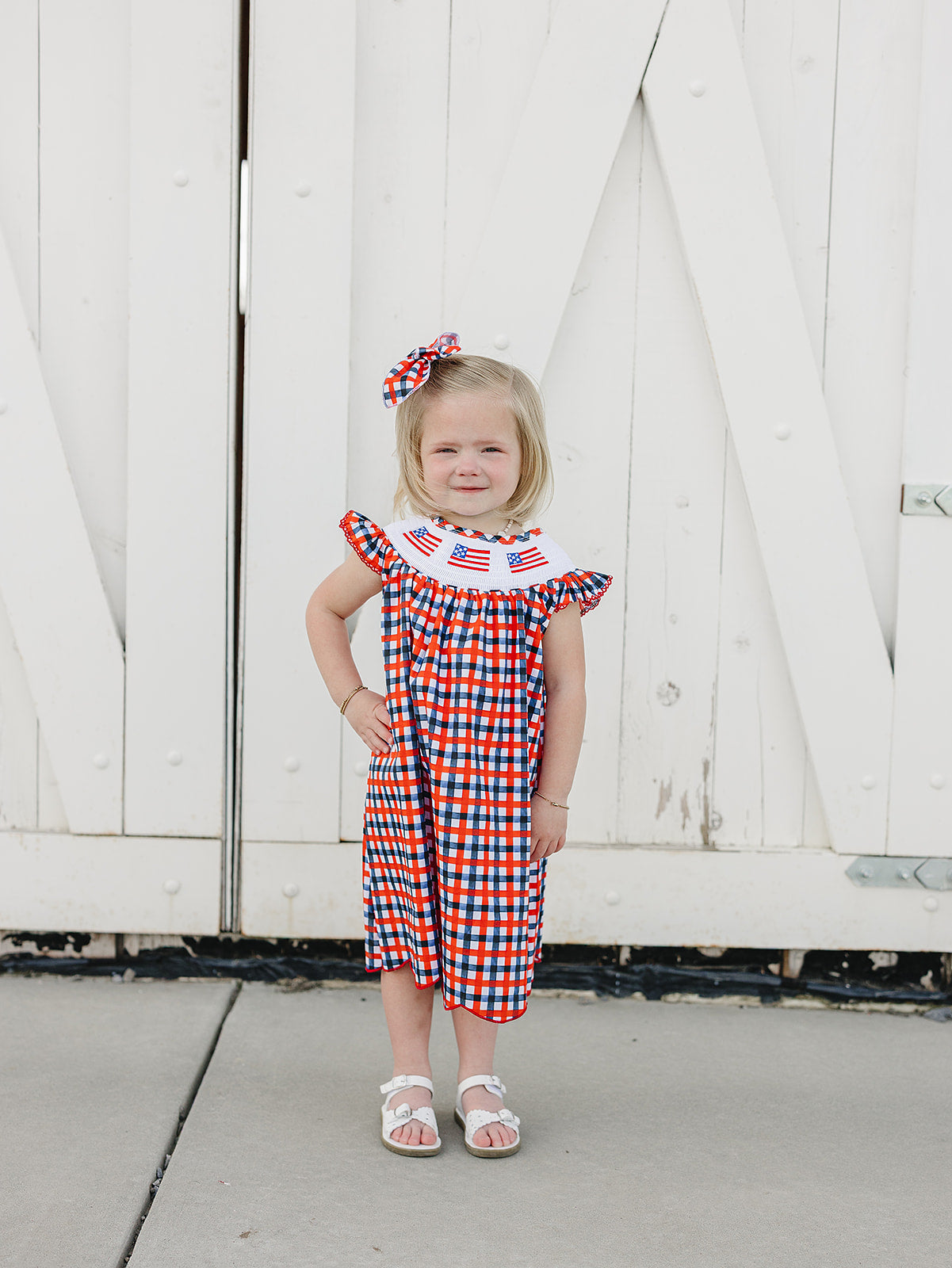 Ellie – Patriotic Smocked Gingham Baby & Toddler Dress