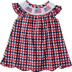 Ellie – Patriotic Smocked Gingham Baby & Toddler Dress