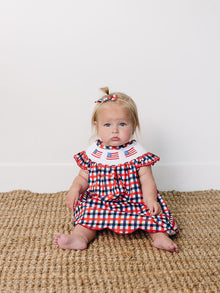 Ellie – Patriotic Smocked Gingham Baby & Toddler Dress