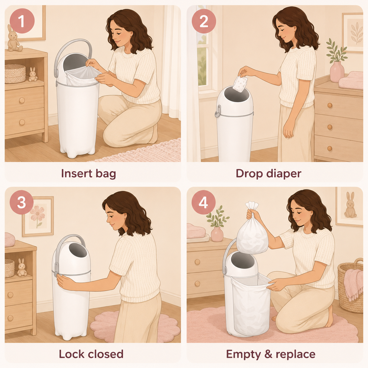 Sophia Triple Seal Odorless Diaper Nappy Pail Bin