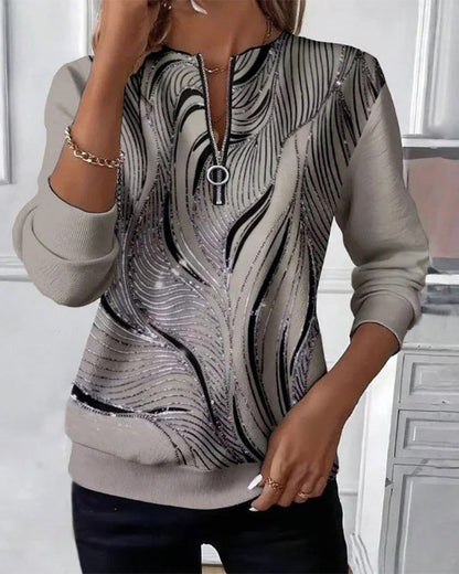 Zip Printed Knit Top