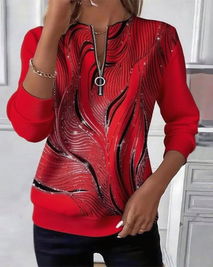 Zip Printed Knit Top