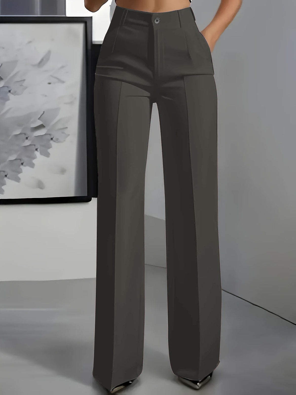 Straight-Leg High-Waisted Trousers
