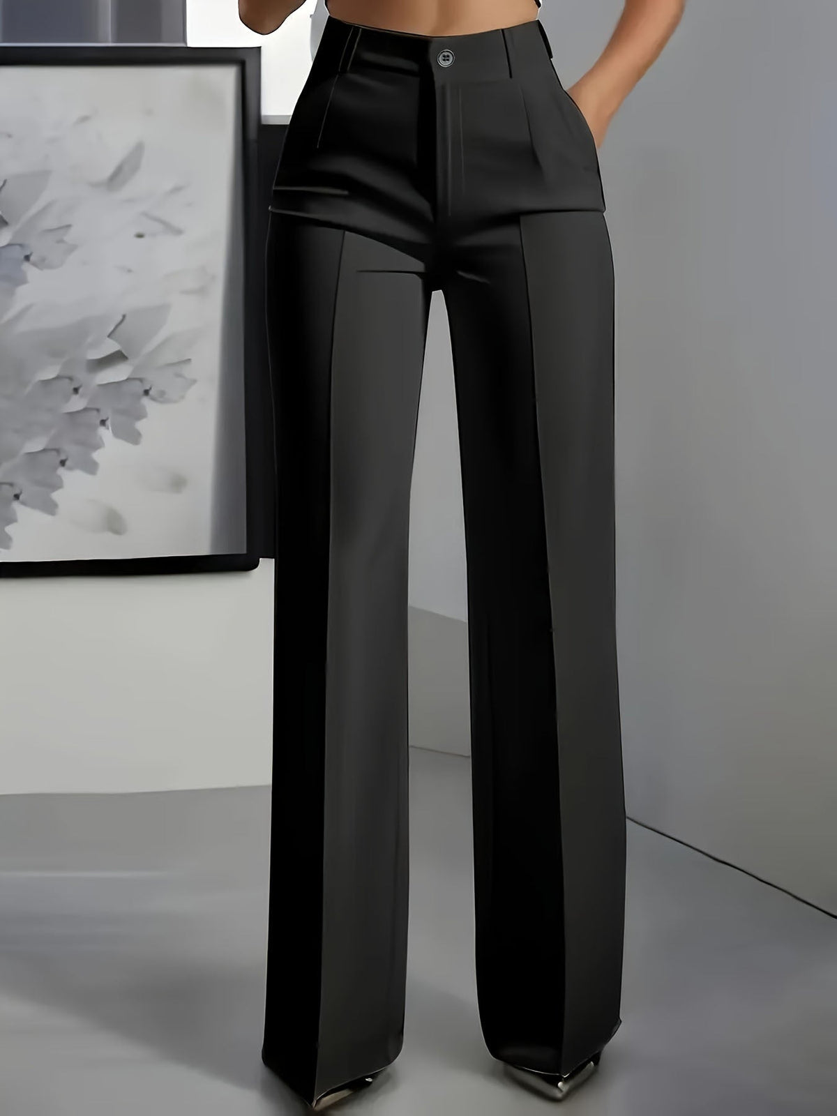 Straight-Leg High-Waisted Trousers