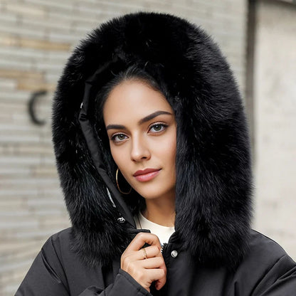 Fur-Trim Button-Front Hooded Coat