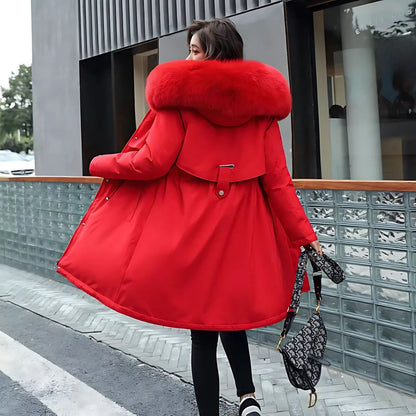 Fur-Trim Button-Front Hooded Coat