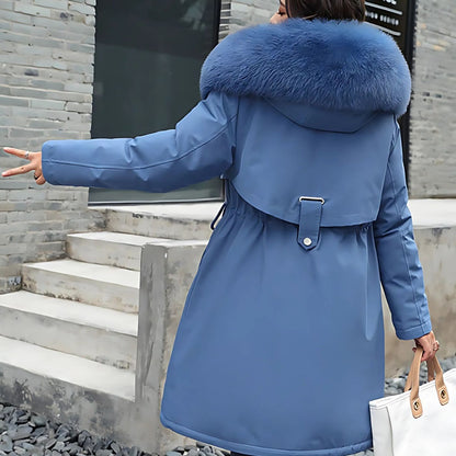 Fur-Trim Button-Front Hooded Coat