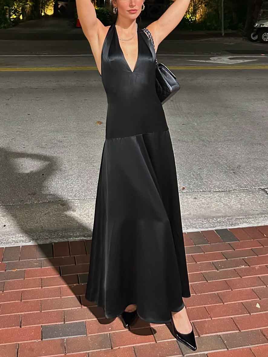 Deep V-Neck Halter Maxi Dress