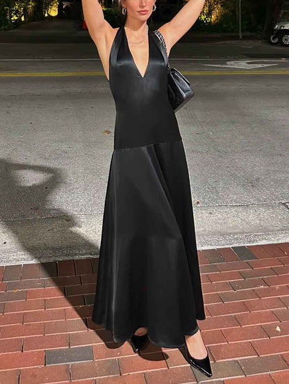 Deep V-Neck Halter Maxi Dress