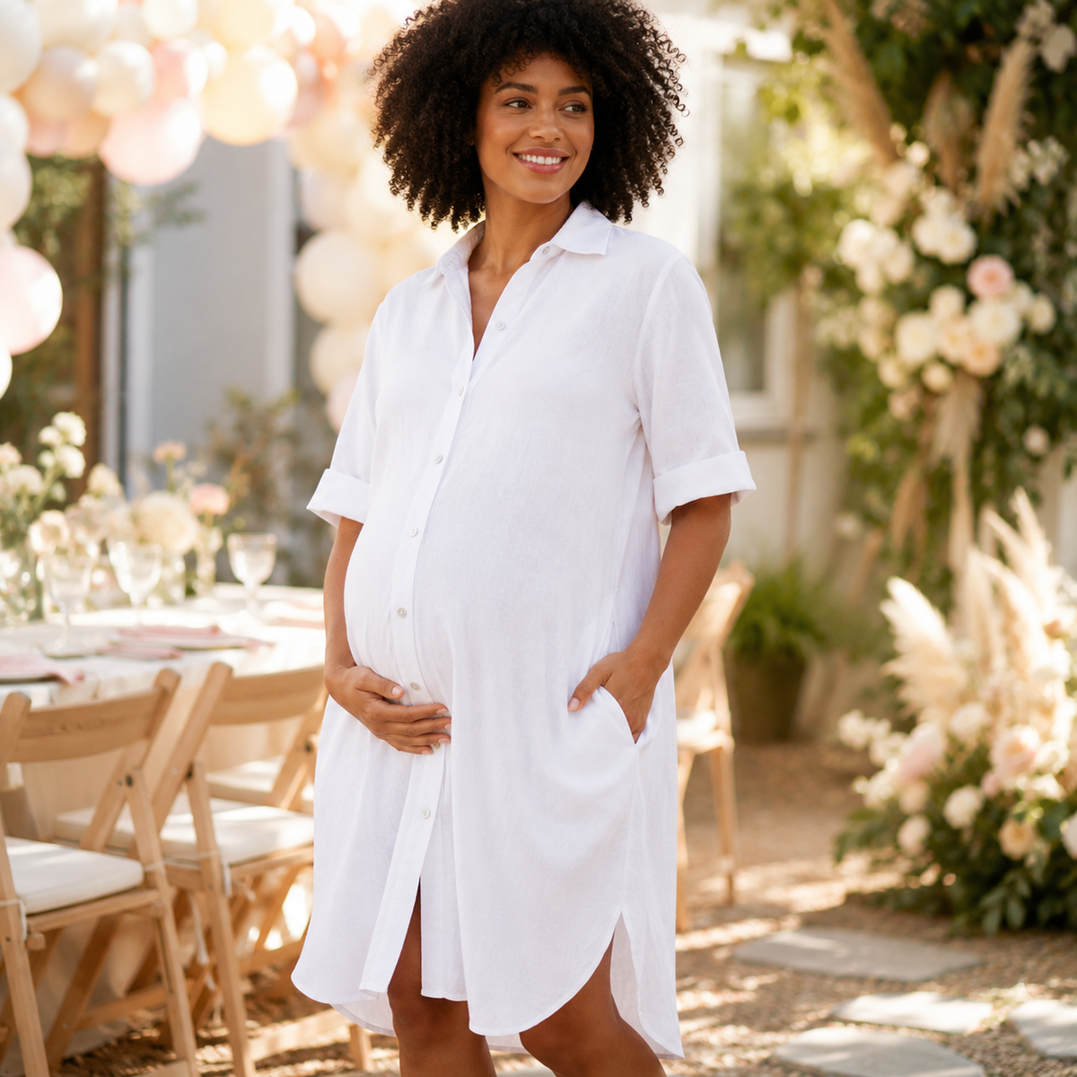 Anna Linen Maternity Shirt Dress