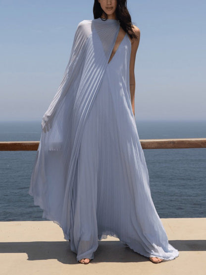 Pleated V-Neck Maxi Dress