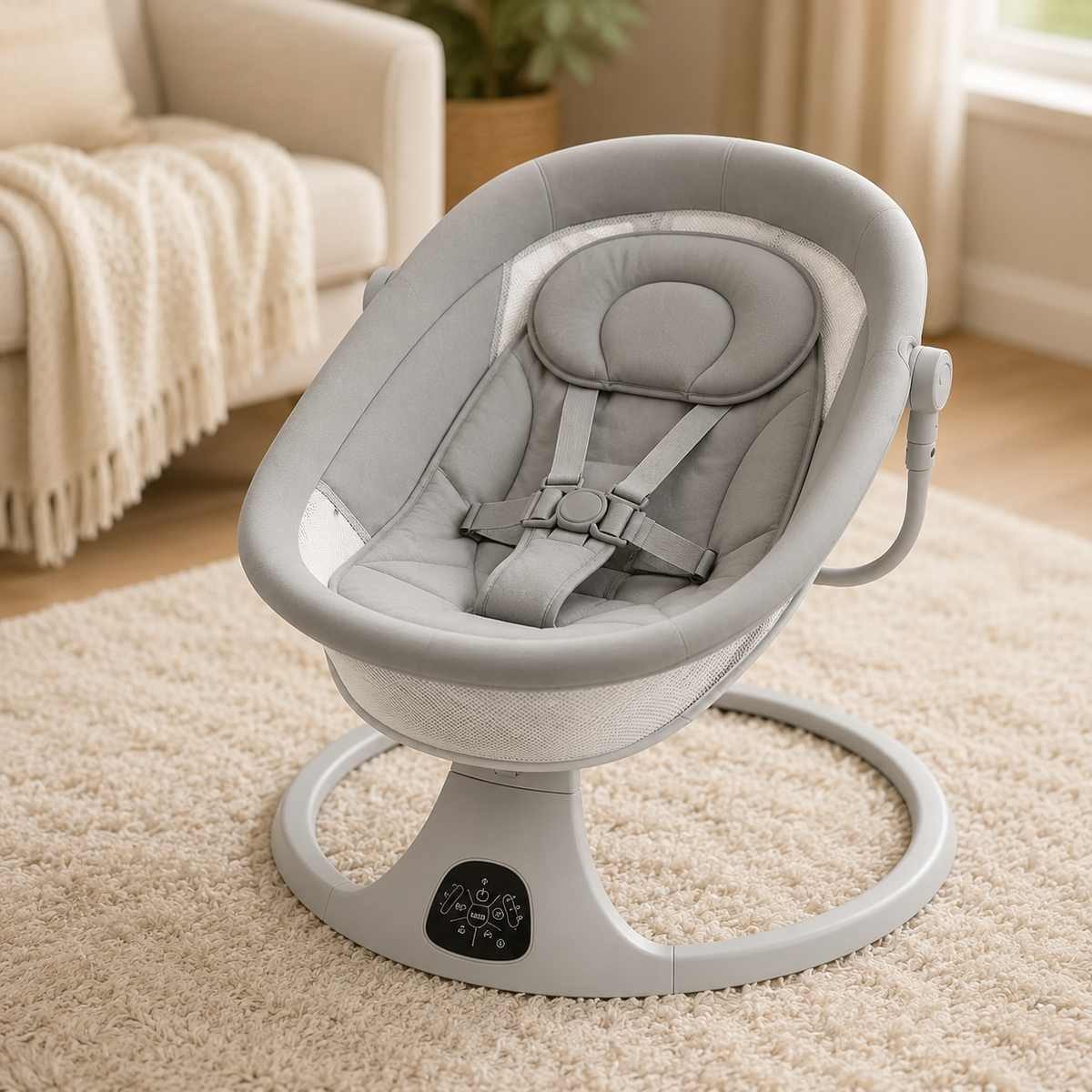 NuriBloom Devora ergonomic baby carrier worn by mother with newborn indoors