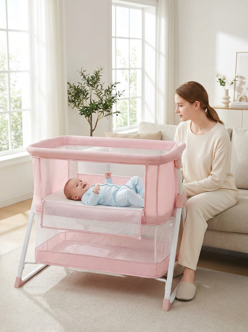 Krona 3-in-1 Portable Baby Nursery Bassinet Bedside Crib