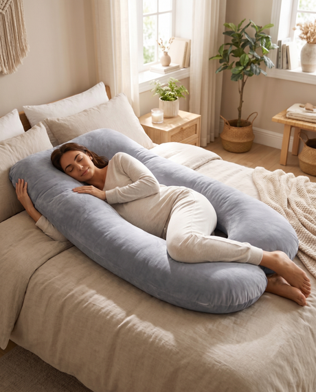 Poma U-Shape Plush Pregnancy Body Pillow — lifestyle, product in use