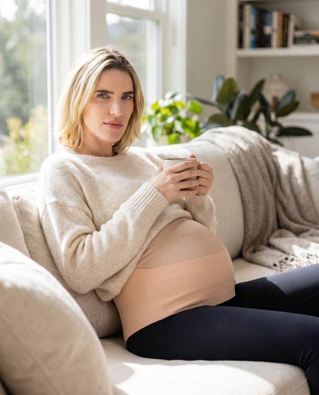 Mona One-Piece Full Stretch Belly Support Belt — lifestyle, product in use